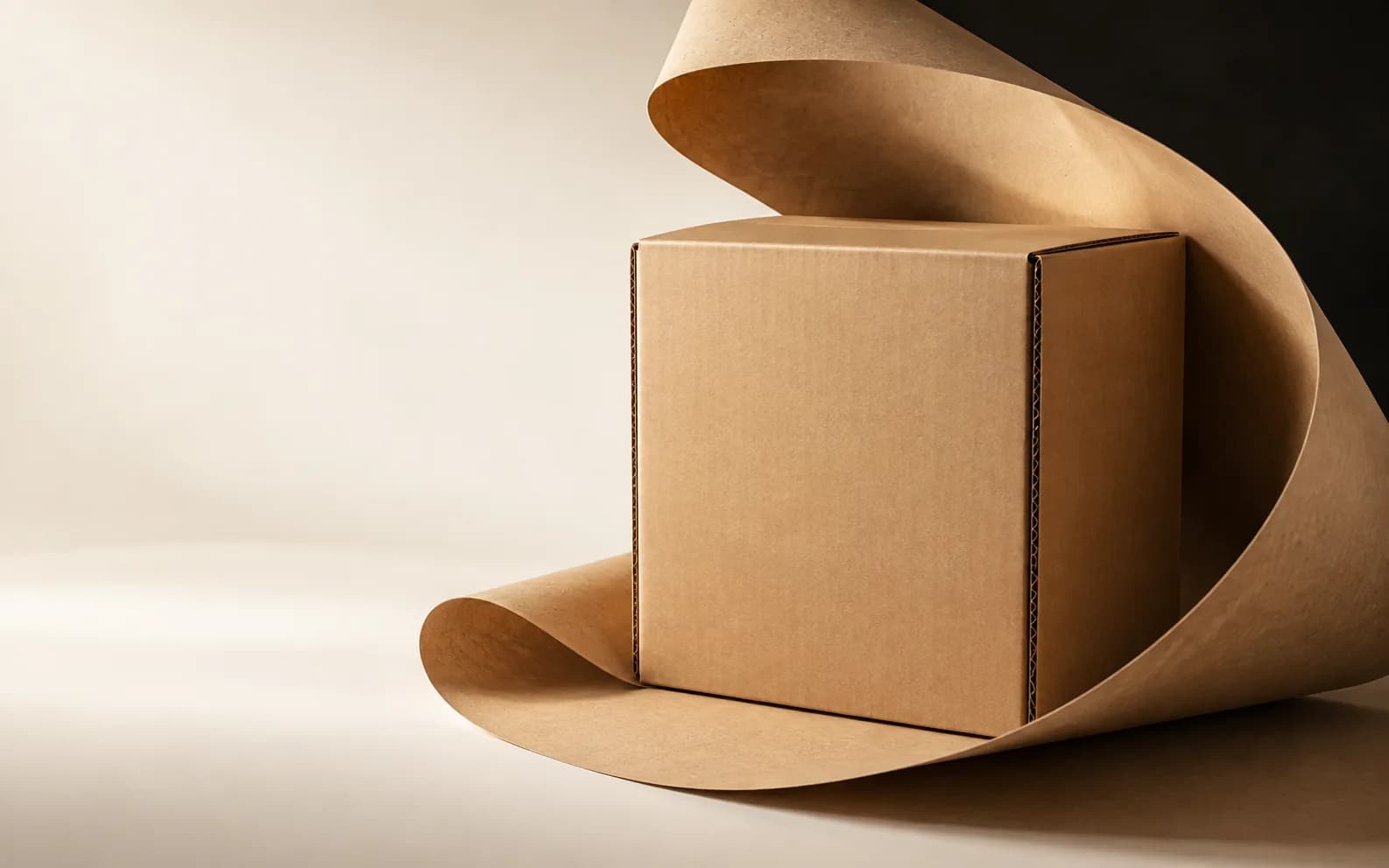 Unbranded corrugated box framed by kraft paper